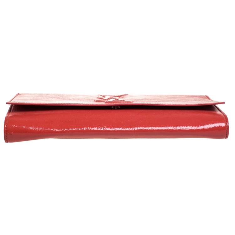Pre Owned Yves Saint Laurent Orange Patent Leather Belle De Jour Flap Clutch