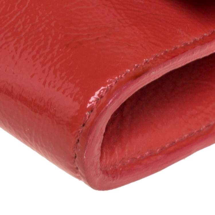Pre Owned Yves Saint Laurent Orange Patent Leather Belle De Jour Flap Clutch