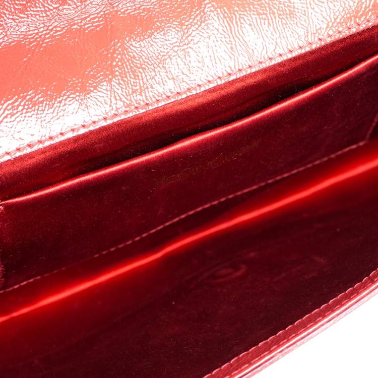 Pre Owned Yves Saint Laurent Orange Patent Leather Belle De Jour Flap Clutch