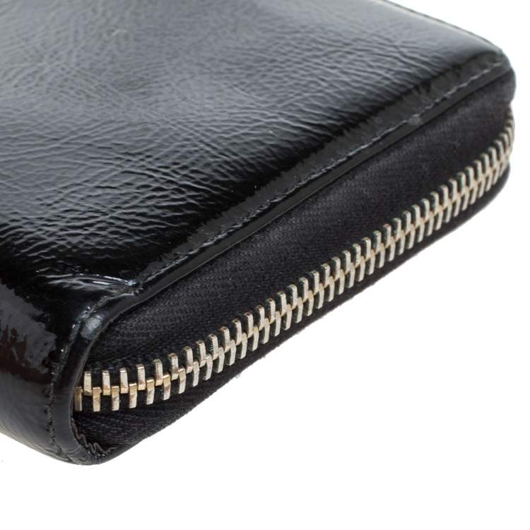 Pre Owned Saint Laurent Black Patent Leather Bell De Jour Zip Around  Wallet