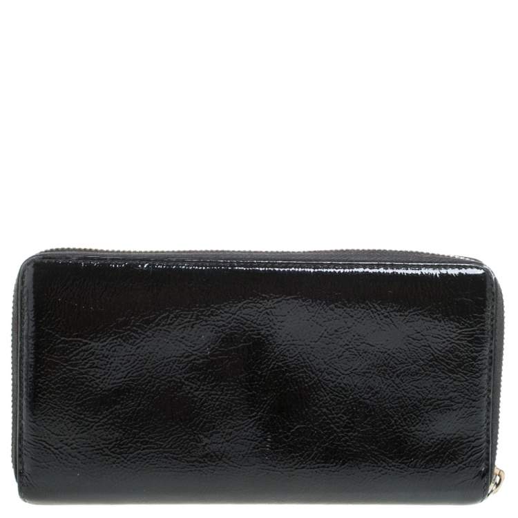 Pre Owned Saint Laurent Black Patent Leather Bell De Jour Zip Around  Wallet