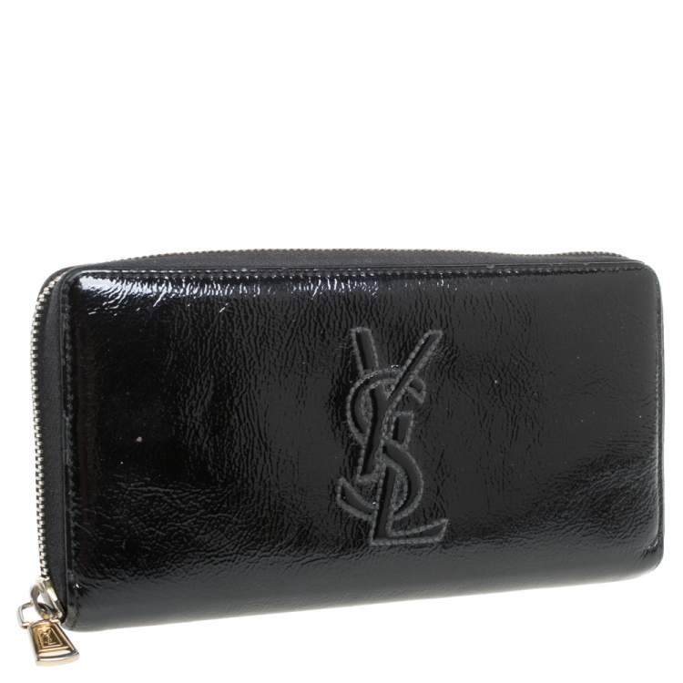 Pre Owned Saint Laurent Black Patent Leather Bell De Jour Zip Around  Wallet