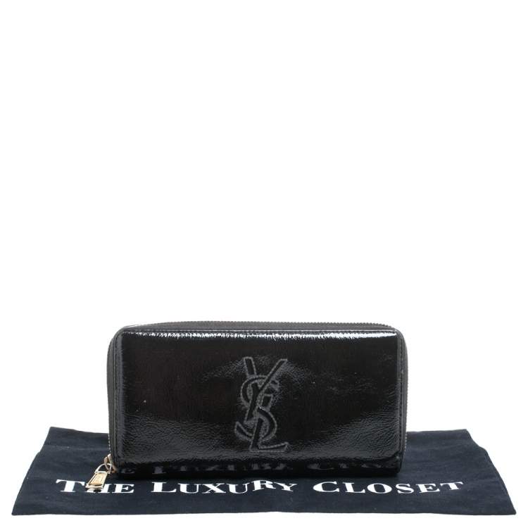 Pre Owned Saint Laurent Black Patent Leather Bell De Jour Zip Around  Wallet