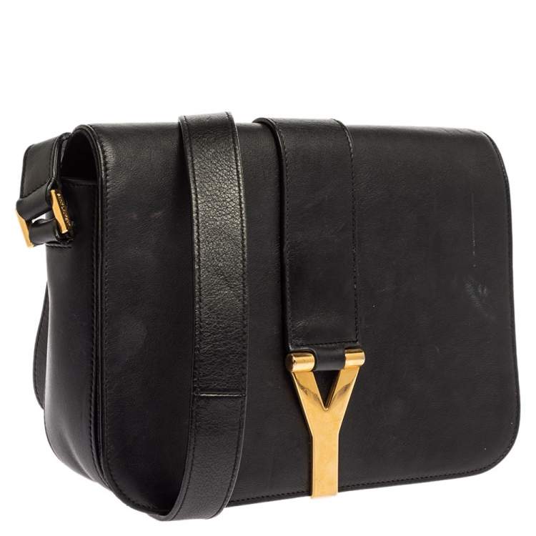 Pre Owned Saint Laurent Black Leather Medium Chyc Flap Bag
