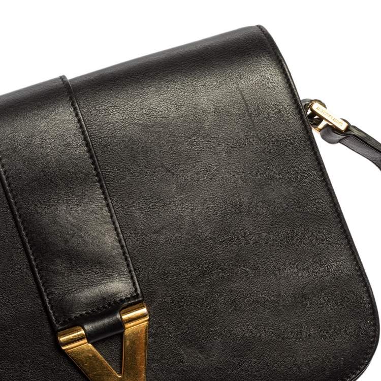 Pre Owned Saint Laurent Black Leather Medium Chyc Flap Bag