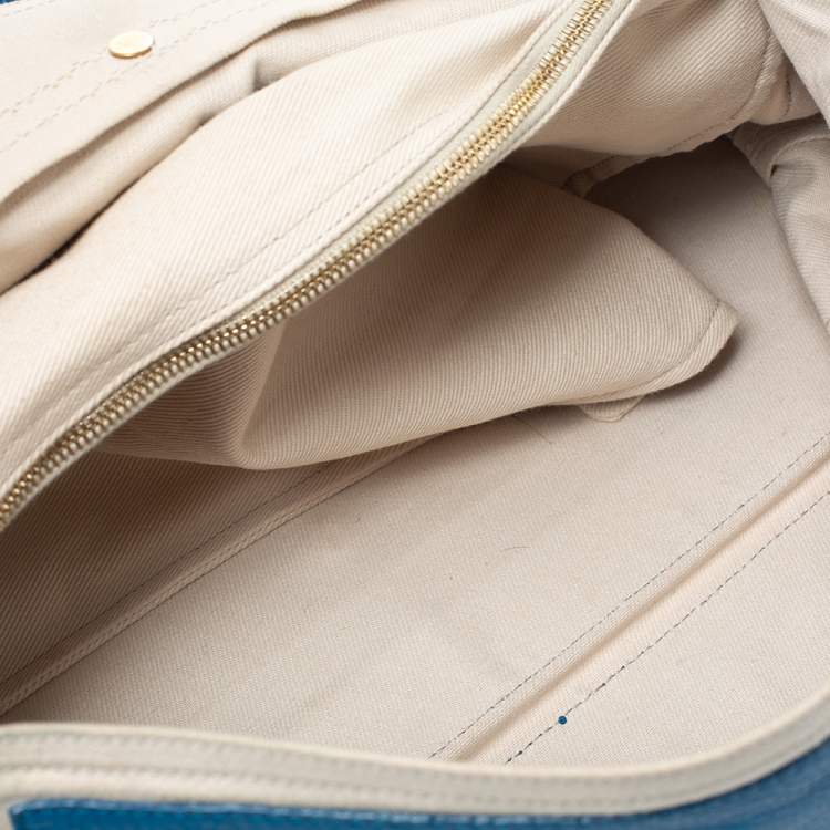 Pre Owned Saint Laurent Blue/Ivory Leather and Canvas Large Muse Two Bag