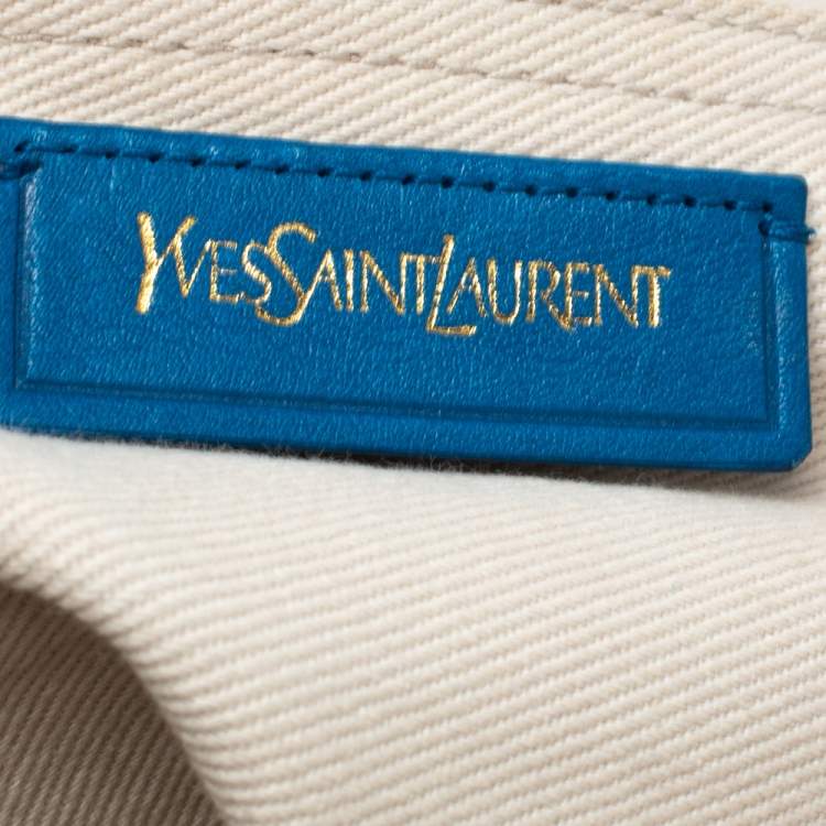 Pre Owned Saint Laurent Blue/Ivory Leather and Canvas Large Muse Two Bag