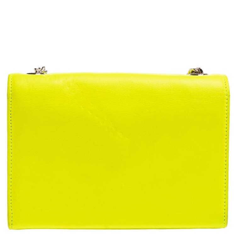 Pre Owned Saint Laurent Neon Green Leather Small Monogram Kate Shoulder Bag