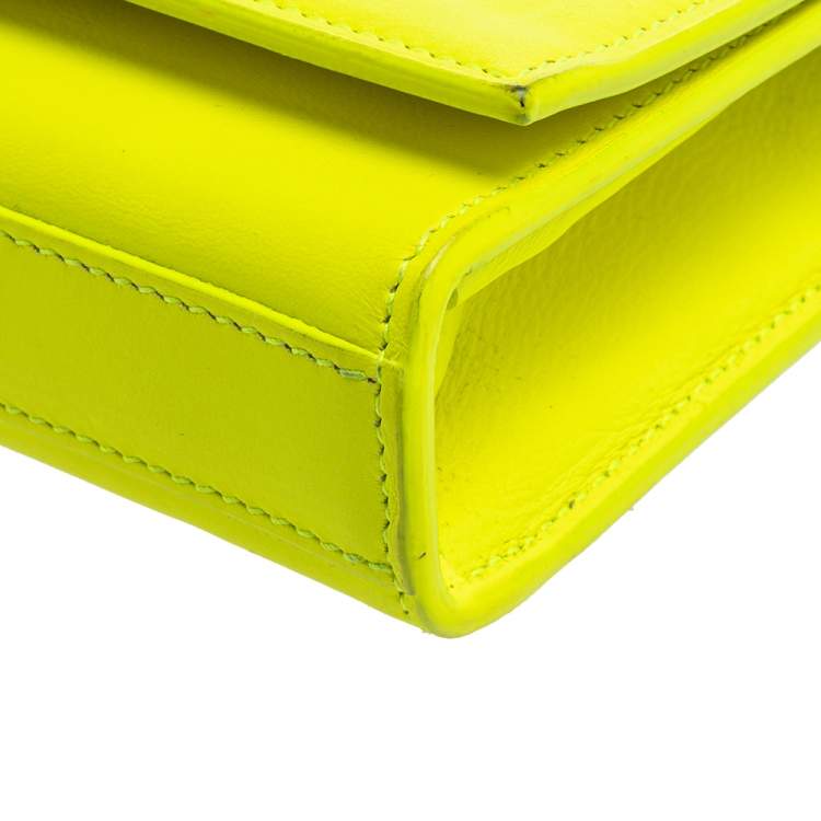 Pre Owned Saint Laurent Neon Green Leather Small Monogram Kate Shoulder Bag