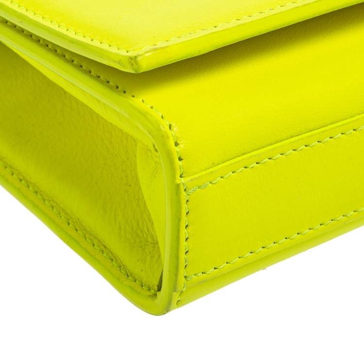 Pre Owned Saint Laurent Neon Green Leather Small Monogram Kate Shoulder Bag