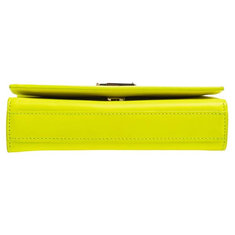 Pre Owned Saint Laurent Neon Green Leather Small Monogram Kate Shoulder Bag