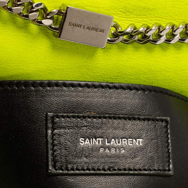 Pre Owned Saint Laurent Neon Green Leather Small Monogram Kate Shoulder Bag