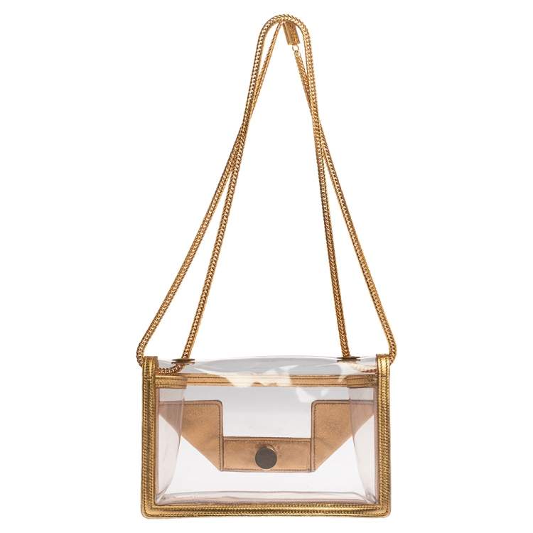 Pre Owned Saint Laurent Gold PVC and Leather Small Betty Shoulder Bag