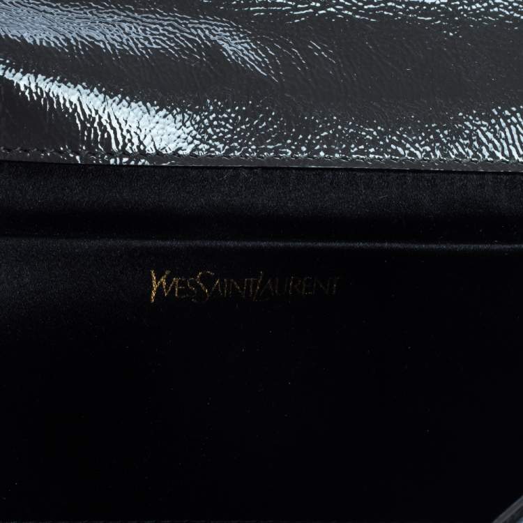 Pre Owned Yves Saint Laurent Khaki Patent Leather Belle De Jour Flap Clutch