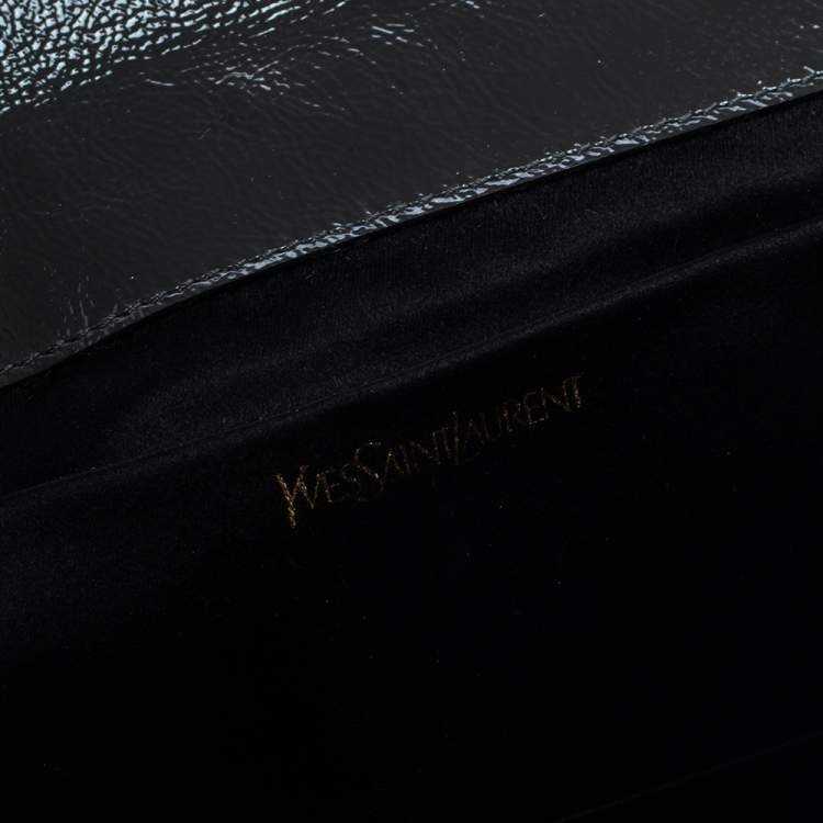 Pre Owned Yves Saint Laurent Khaki Patent Leather Belle De Jour Flap Clutch