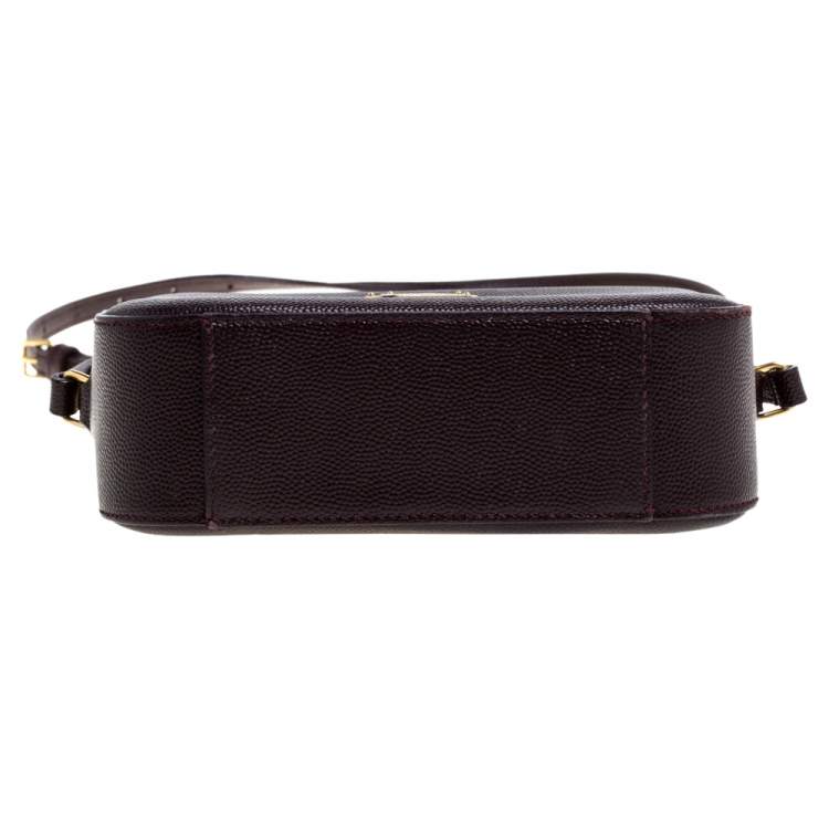 Pre Owned Saint Laurent Burgundy Grained Leather Mini Monogram Camera Bag