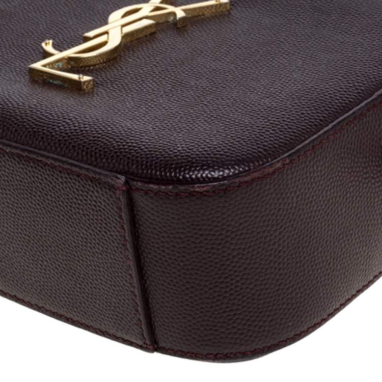 Pre Owned Saint Laurent Burgundy Grained Leather Mini Monogram Camera Bag