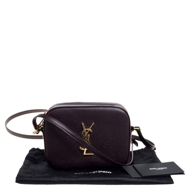 Pre Owned Saint Laurent Burgundy Grained Leather Mini Monogram Camera Bag