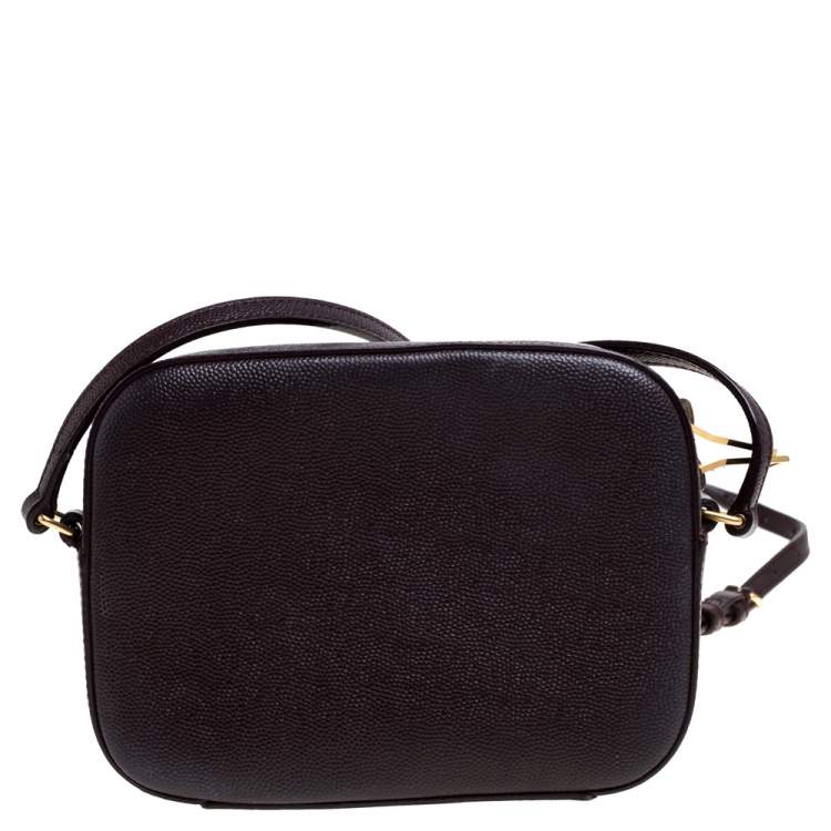 Pre Owned Saint Laurent Burgundy Grained Leather Mini Monogram Camera Bag
