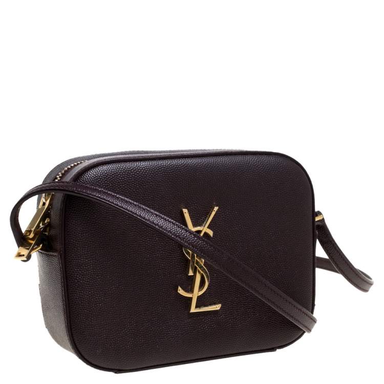 Pre Owned Saint Laurent Burgundy Grained Leather Mini Monogram Camera Bag
