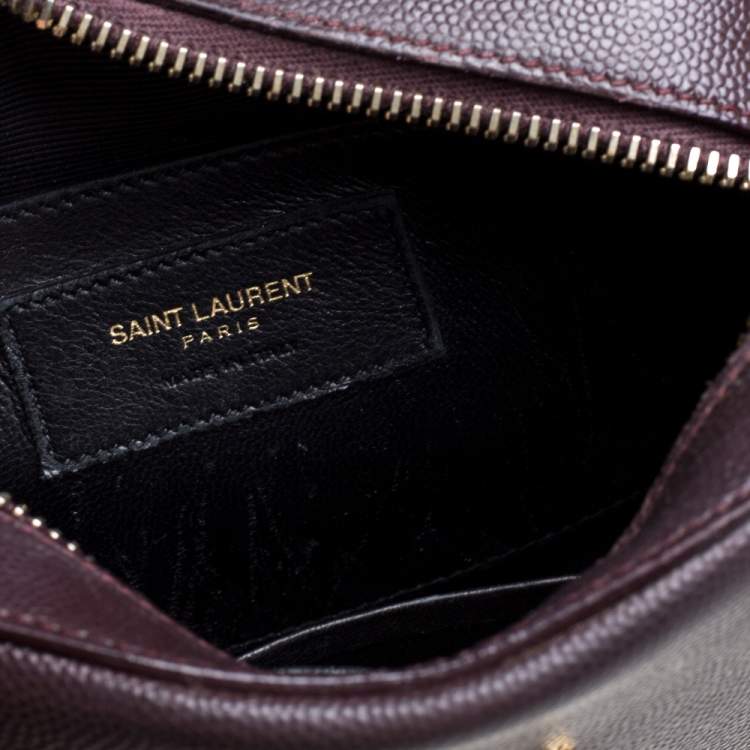 Pre Owned Saint Laurent Burgundy Grained Leather Mini Monogram Camera Bag