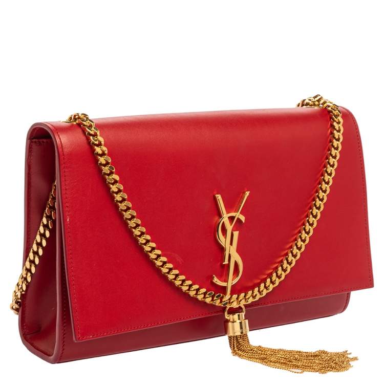 Pre Owned Saint Laurent Red Leather Medium Kate Tassel Shoulder Bag