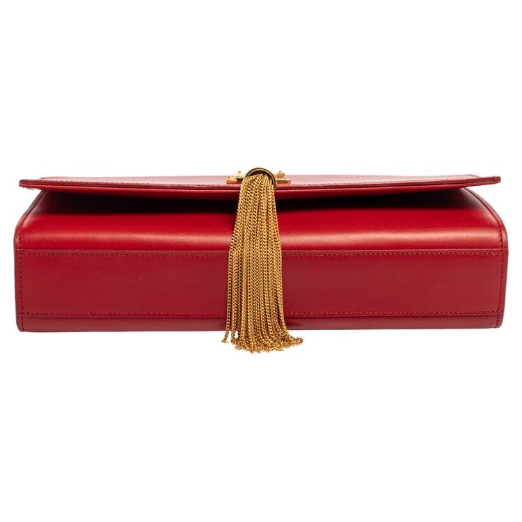 Pre Owned Saint Laurent Red Leather Medium Kate Tassel Shoulder Bag