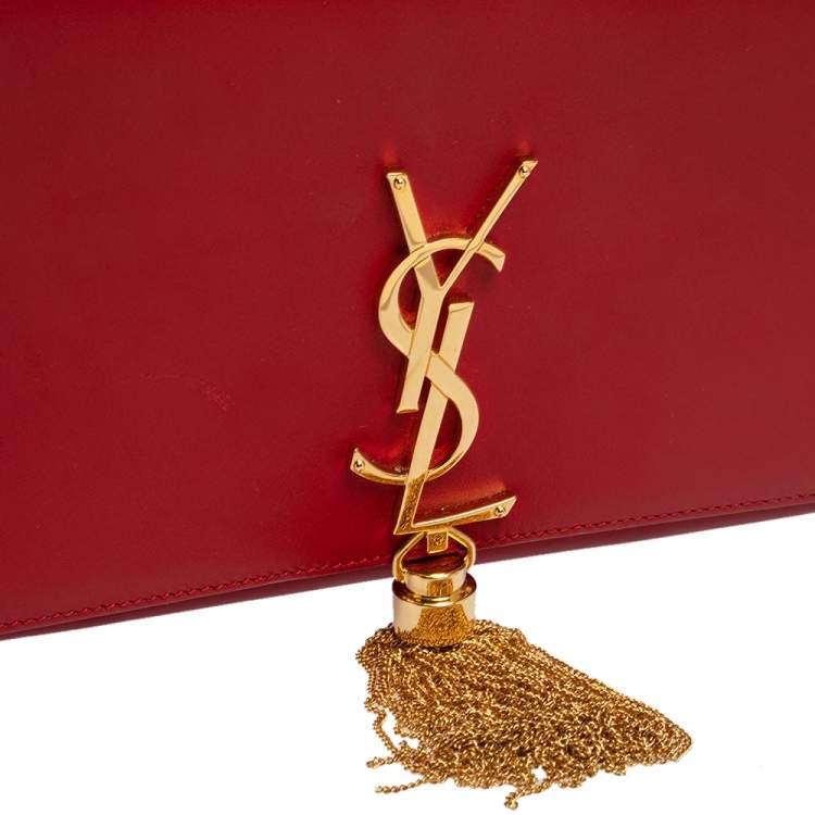 Pre Owned Saint Laurent Red Leather Medium Kate Tassel Shoulder Bag