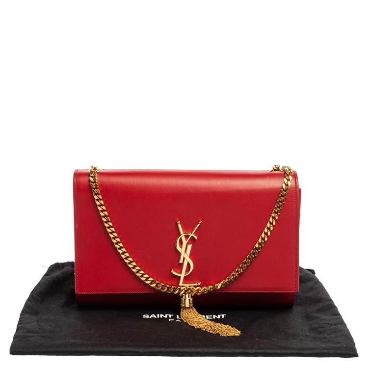 Pre Owned Saint Laurent Red Leather Medium Kate Tassel Shoulder Bag