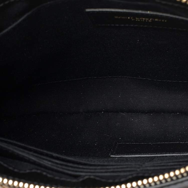 Pre Owned Saint Laurent Beige/Black Straw and Leather Wristlet Clutch
