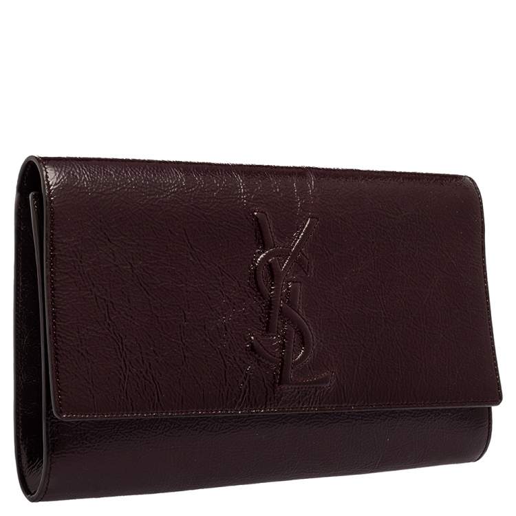 Pre Owned Yves Saint Laurent Burgundy Patent Leather Belle De Jour Flap Clutch
