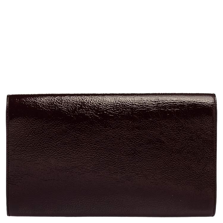 Pre Owned Yves Saint Laurent Burgundy Patent Leather Belle De Jour Flap Clutch