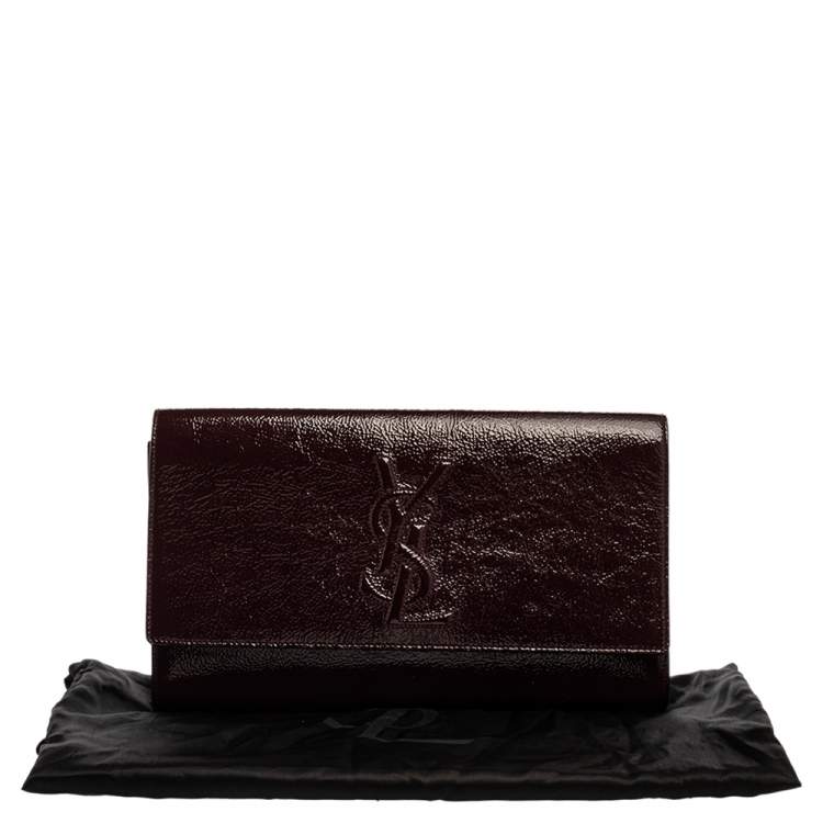 Pre Owned Yves Saint Laurent Burgundy Patent Leather Belle De Jour Flap Clutch