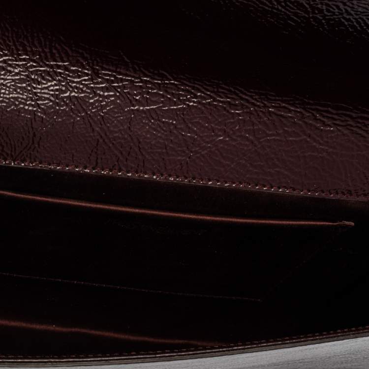Pre Owned Yves Saint Laurent Burgundy Patent Leather Belle De Jour Flap Clutch