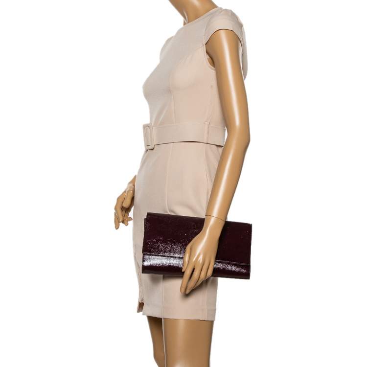 Pre Owned Yves Saint Laurent Burgundy Patent Leather Belle De Jour Flap Clutch