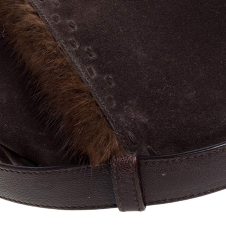 Pre Owned Yves Saint Laurent Dark Brown Suede and Fur Mombasa Hobo
