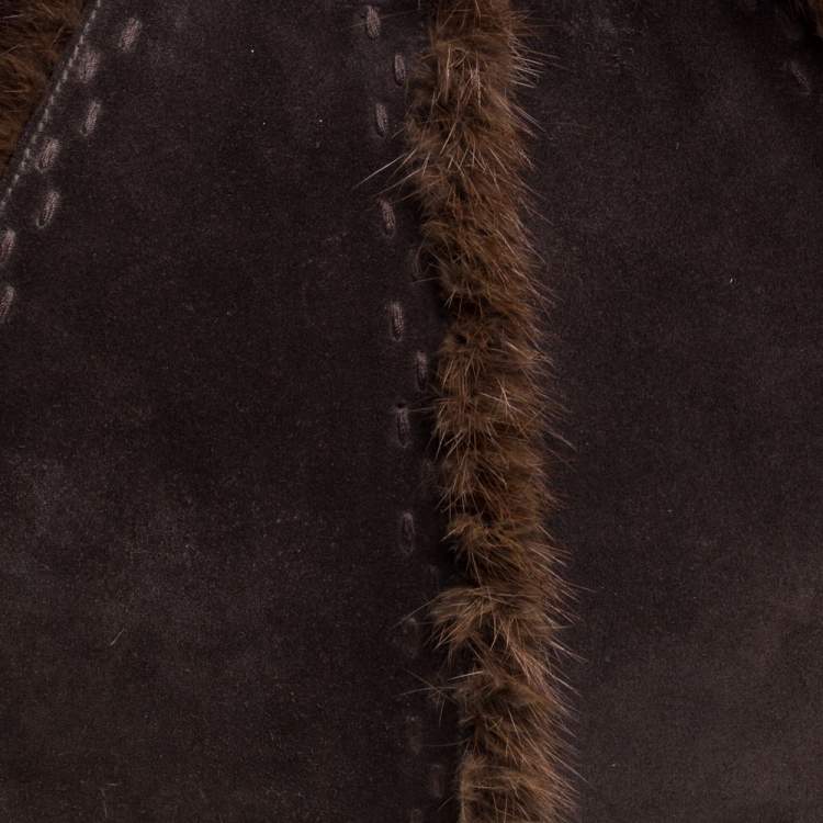 Pre Owned Yves Saint Laurent Dark Brown Suede and Fur Mombasa Hobo