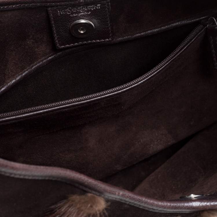 Pre Owned Yves Saint Laurent Dark Brown Suede and Fur Mombasa Hobo