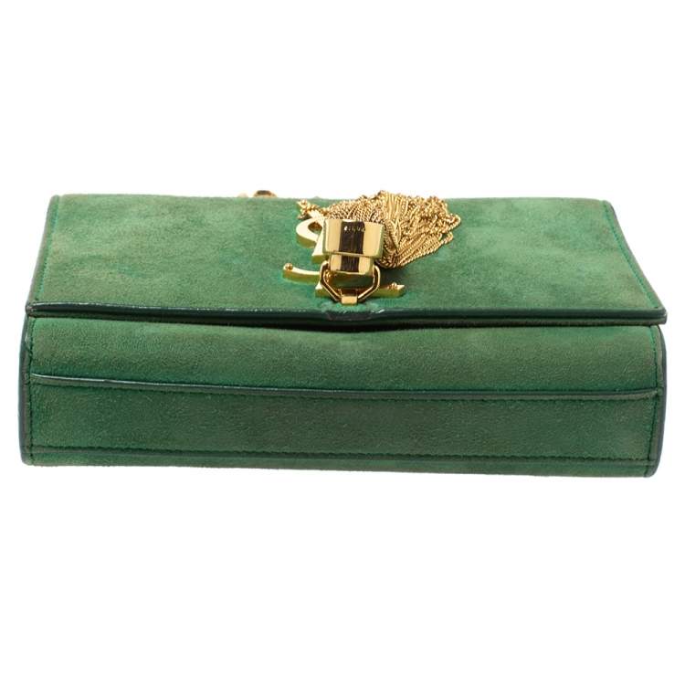 Pre Owned Saint Laurent Green Suede Small Kate Tassel Crossbody Bag