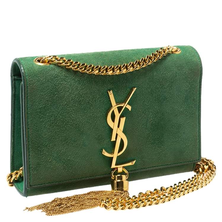 Pre Owned Saint Laurent Green Suede Small Kate Tassel Crossbody Bag