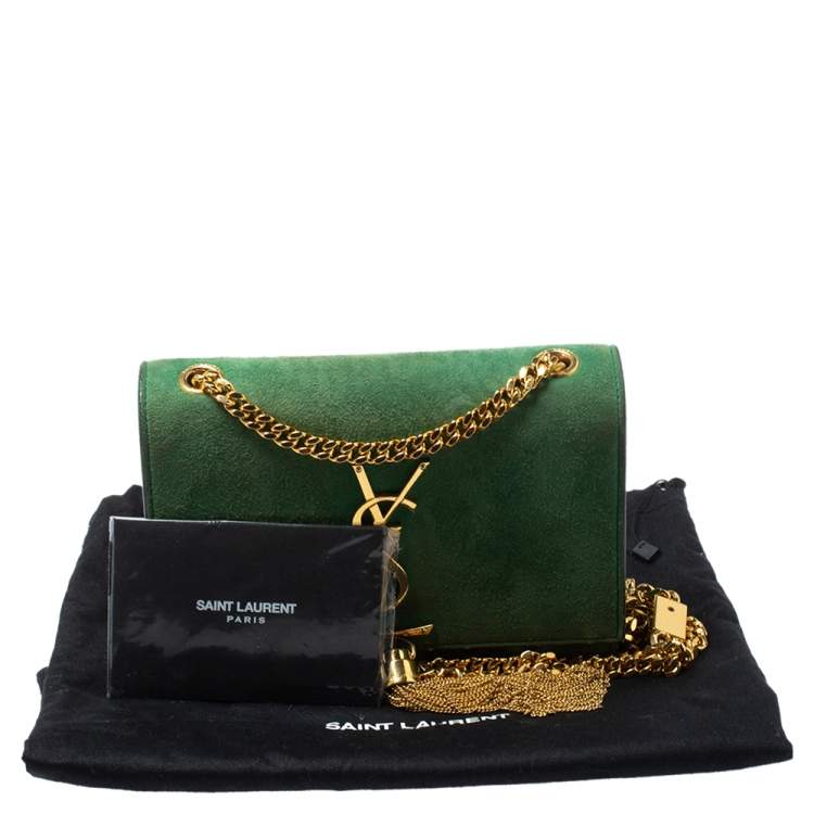 Pre Owned Saint Laurent Green Suede Small Kate Tassel Crossbody Bag