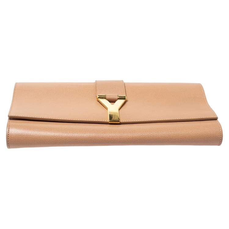 Pre Owned Yves Saint Laurent Nude Beige Leather Y-Ligne Clutch