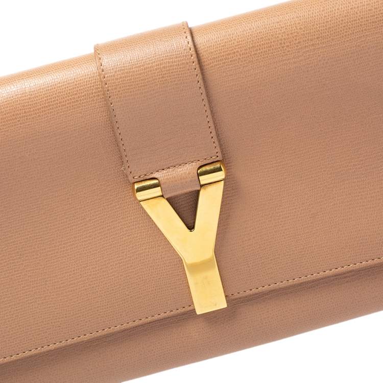 Pre Owned Yves Saint Laurent Nude Beige Leather Y-Ligne Clutch