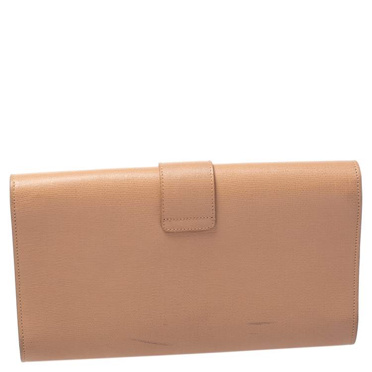Pre Owned Yves Saint Laurent Nude Beige Leather Y-Ligne Clutch