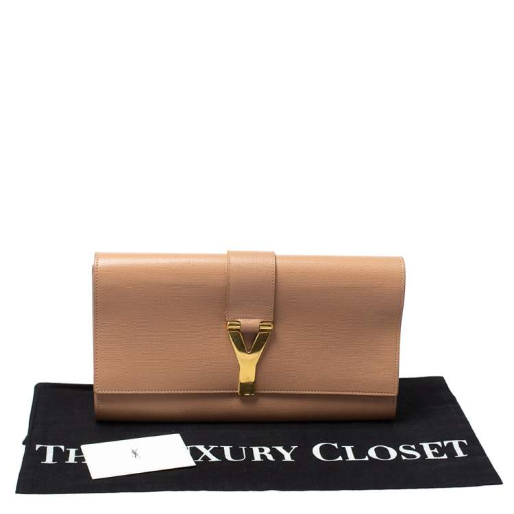 Pre Owned Yves Saint Laurent Nude Beige Leather Y-Ligne Clutch