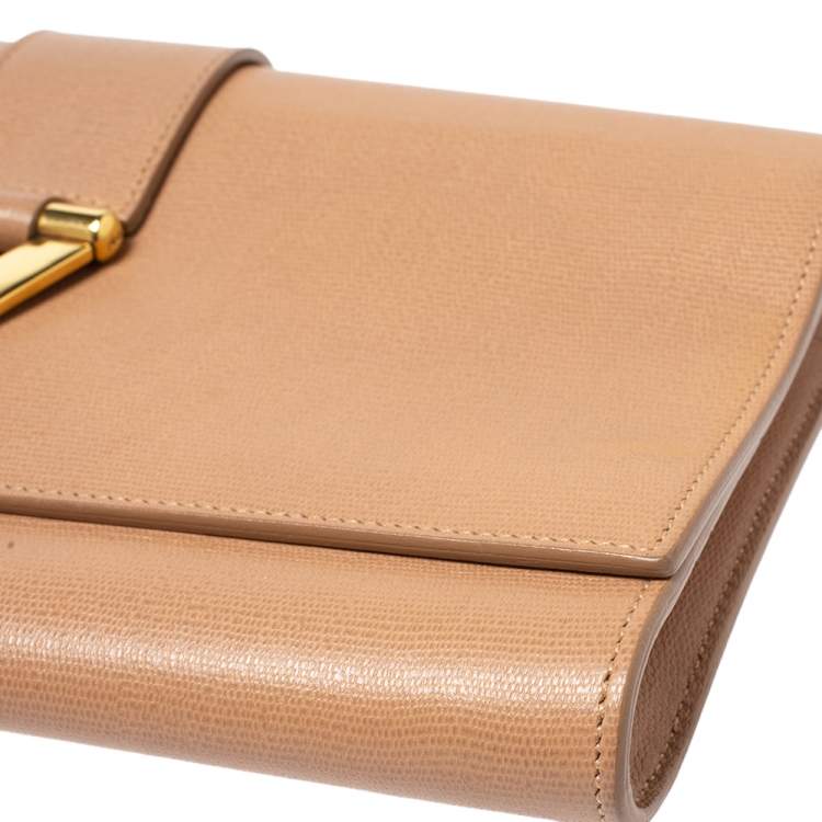 Pre Owned Yves Saint Laurent Nude Beige Leather Y-Ligne Clutch