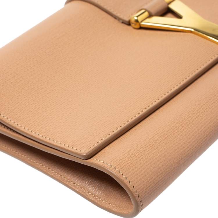 Pre Owned Yves Saint Laurent Nude Beige Leather Y-Ligne Clutch