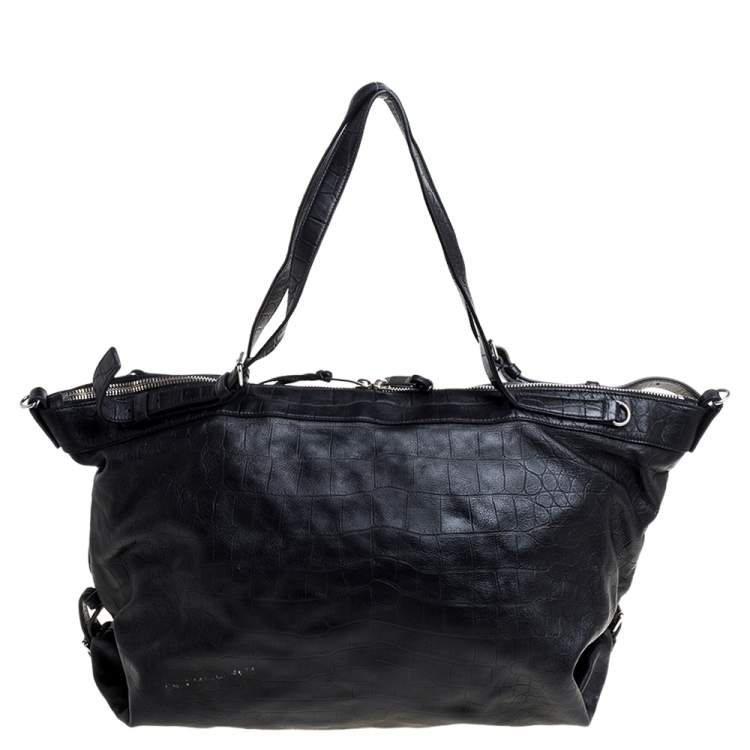 Pre Owned Saint Laurent Paris Black Croc Embossed Leather Bag