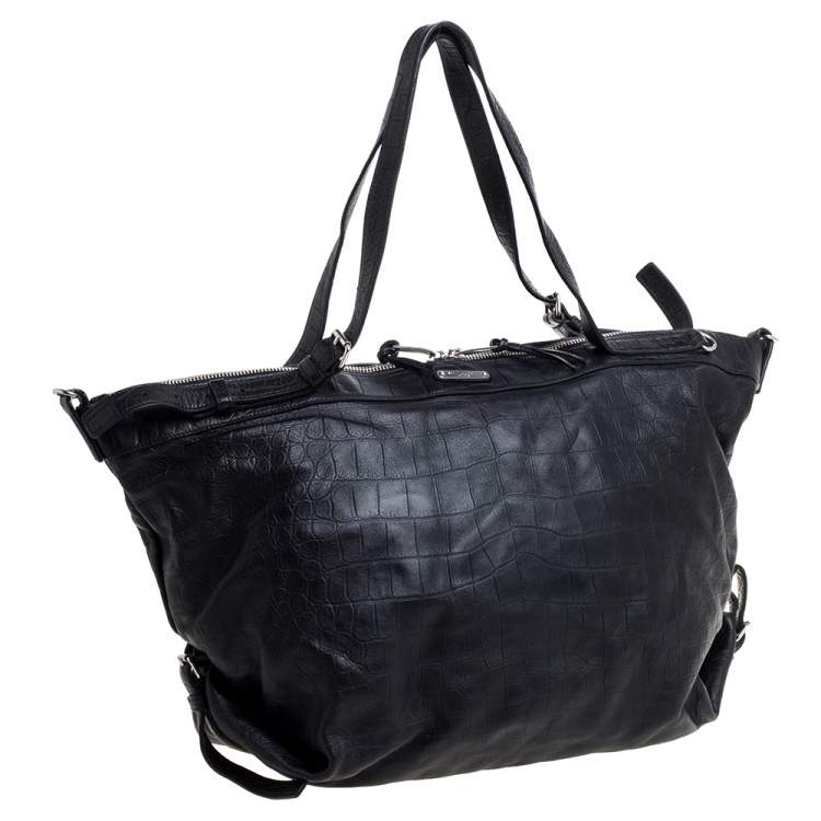 Pre Owned Saint Laurent Paris Black Croc Embossed Leather Bag