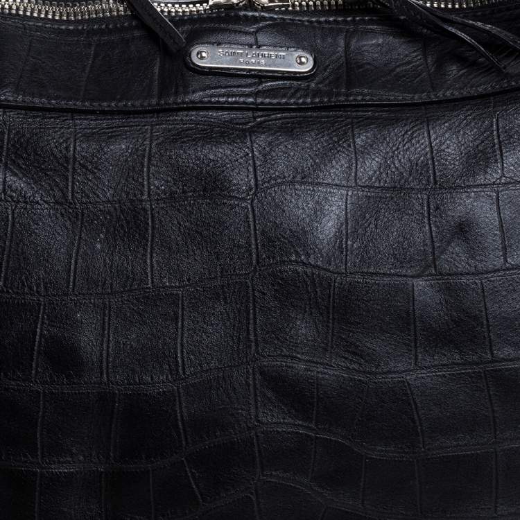 Pre Owned Saint Laurent Paris Black Croc Embossed Leather Bag